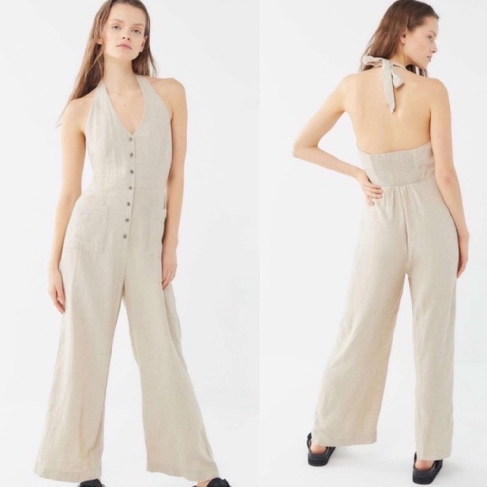 Urban Outfitters linen button up halter tie jumpsuit